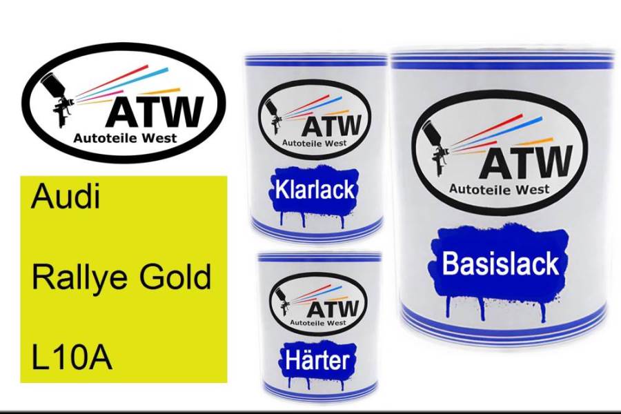 Audi, Rallye Gold, L10A: 1L Lackdose + 1L Klarlack + 500ml Härter - Set, von ATW Autoteile West.